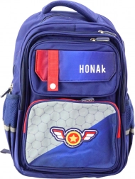 Iskolai hátizsák felvarróval és mellkasi pánttal kék 20L