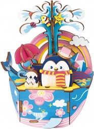 Fa 3D puzzle zenélő doboz Pingvin az óceánban