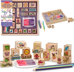 Melissa & Doug kreatív készlet: fa pecsétek Tündérkert (20 motívum, tinta és zsírkréták)
