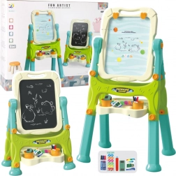 Edukatív kétoldalas tábla állvánnyal és zöld kiegészítőkkel 3 az 1-ben