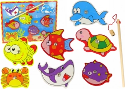 Fából készült mágneses horgászkészlet színes halacskákkal