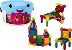 Világító mágneses építőkészlet vödörben, 80 darab