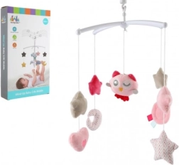 Bagoly motívumos kiságyforgó – felhúzható zenélő mobil, rózsaszín