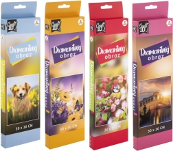 Gyémántszemes festés virágokkal, madarakkal, kiskutyával és Velencével 30x30 cm