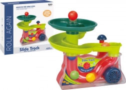 Interaktív golyószökőkút hangokkal, színes lejtőpálya