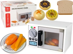 Fából készült gyerek mikrohullámú sütő tartozékokkal – fehér