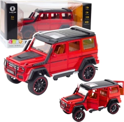 Fém terepjáró felhúzós meghajtással, nyitható ajtókkal, piros 1:22