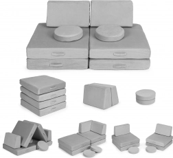 Nagy összecsukható moduláris gyerek kanapé DIY, 8 puha párna – szürke ECOTOYS
