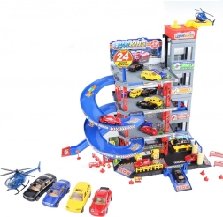 Woopie többszintes parkoló autómosóval, lifttel és helikopterrel