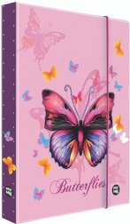 A5-ös füzetbox Pillangó – lila, laminált gumis rendező