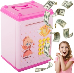 Gyerekeknek Rózsaszín Pénztár Pin Kódos Bankjegyekkel és Érmékkel
