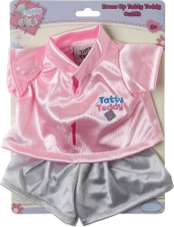 Tatty Teddy plüssmackó pólóban és rövidnadrágban