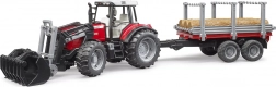 BRUDER traktor MASSEY FERGUSON 7480 homlokrakodóval és rönkszállítóval