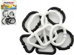 Műanyag fekete–fehér formák – baba lánc, 10 db