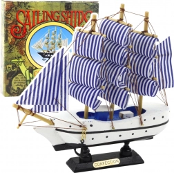 Dekoratív modell vitorlás hajó fehér és kék 18x17 cm