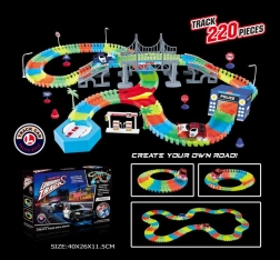 Világító, rugalmas versenypálya 220 elemmel és LED-es kisautóval