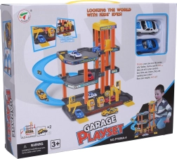 Műanyag garázs felvonóval és 2 autóval