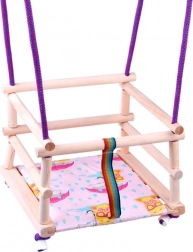 Színes fa hinta párnával