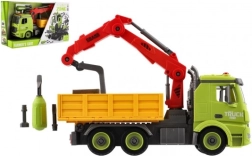 csavarozható építőautó daruval, 31 cm, lendkerekes, fény és hang