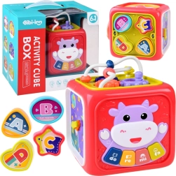 interaktív oktató kocka zongorával, labirintussal és formaválogatóval