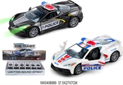 Fém rendőrautó 1:32 fénnyel és visszahúzós meghajtással
