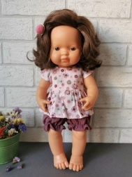 Tunika és bugyi babának 38 cm rózsaszín rozettákkal