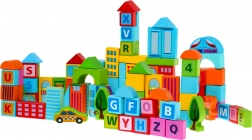 Fából készült város építőkocka készlet – 100 darab