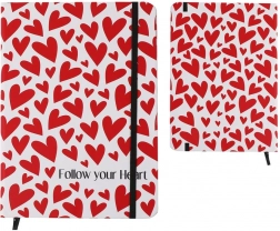 A5-ös jegyzetfüzet kemény borítóval és szívekkel