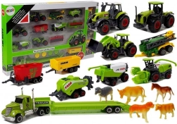 Mezőgazdasági készlet traktorokkal, utánfutókkal és állatkákkal