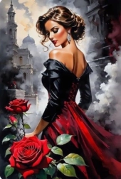 Gyémántfestés nő rózsákkal a városban 30 × 40 cm