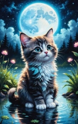 Gyémántfestés Macska a tónál 30x40 cm