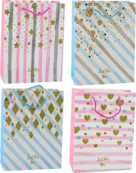 Papírtáska ajándék kék rózsaszín csillogókkal 23 x 18 x 10,5 cm