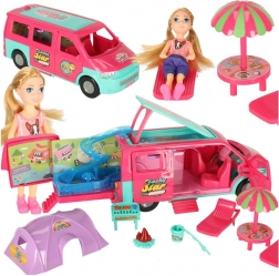 Kemping lakókocsi babáknak tartozékokkal és medencével