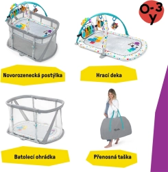 Baby Einstein kiságy és játékos járóka zongorával 3 az 1-ben Kick & Snooze