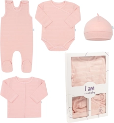 4 részes újszülött szett NEW BABY I AM, rózsaszín, 56-os méret (0–3 hó)