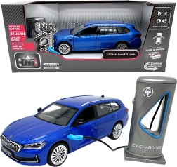 Fém modell Škoda Superb IV Combi töltőállomással, kék 1:35