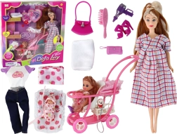 Lalka Lucy Terhes Gyermekkel és Babakocsival