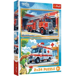 2×24 darabos puzzle készlet – tűzoltókocsi és mentőautó