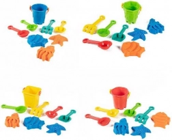 homokozókészlet vödörrel, szerszámokkal és formákkal