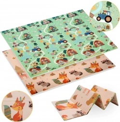 Kétoldalas, összehajtható XPE hab játszószőnyeg 180 × 200 cm – erdő és falu, Humbi
