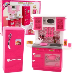 Rózsaszín konyha hűtőszekrénnyel 29 cm-es babákhoz