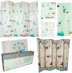 Összecsukható, kétoldalas, habból készült oktató játszószőnyeg panda és utak mintával, 180 × 200 cm