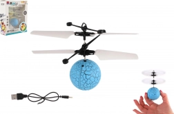 Repülő helikoptergömb LED fénnyel és tenyérvezérléssel, USB töltés, kék