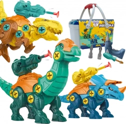 WOOPIE dinoszauruszok összeszereléshez 3 db hordtáskában fúróval és csavarhúzóval