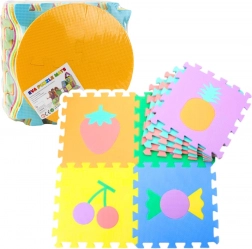 Puha EVA habszivacs oktató játszószőnyeg – gyümölcsök és édességek, 16 darab