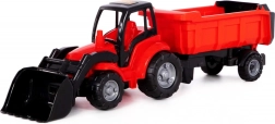 Traktor első homlokrakodóval és billenő pótkocsival