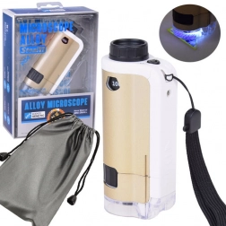 Zsebre vágható fém mikroszkóp gyerekeknek 100x–250x LED-del