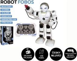 Interaktív FOBOS robot 40 cm, csehül beszélő, távirányítással és USB-töltéssel