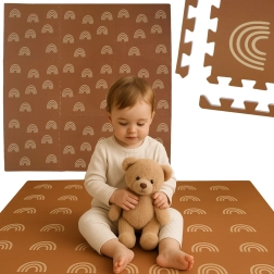 HUMBI habszőnyeg 180 × 180 cm – barna szivárványok, 9 rész, vízálló és biztonságos