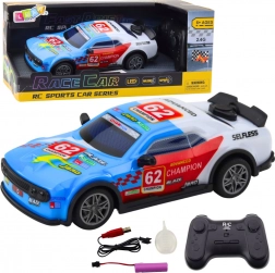 Távirányítós versenyautó LED és vízgőzzel, kék 1:22